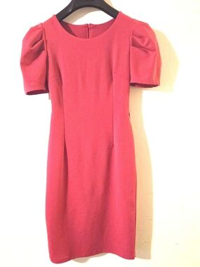 Fuchsia Pink Raspberry Puff Sleeve Sheath Dress
